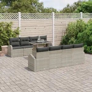Outdoor sofa set VidaXL model 3357345 — 9-piece light gray rattan with cushions