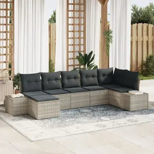 Outdoor sofa set VidaXL 7-piece with cushions, light gray, polyrattan