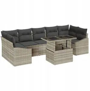 Outdoor Furniture Set VidaXL 8-piece with Light Grey Cushions, Polyrattan