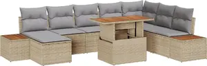 Уличный диванный набор VidaXL 9 предметов с подушками, бежевый ротанг