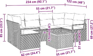 Набор уличной мебели VidaXL, 7 предметов с подушками, черный полиротанг и акация