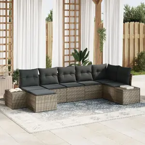 Набор уличной мебели VidaXL 7 предметов с подушками, серый полиротанг