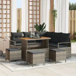Outdoor sofa and dining set VidaXL 8-piece grey rattan with cushions – 2-seat storage sofa and 3-piece dining set