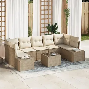Outdoor sofa set VidaXL 8-piece with beige cushions, synthetic rattan