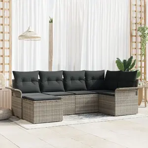 Outdoor sofa set VidaXL 6-piece with cushions, light gray rattan