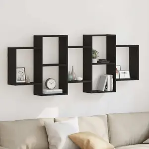 Настенная полка VidaXL 159x18x65 см, цвет чёрный дуб, древесный материал