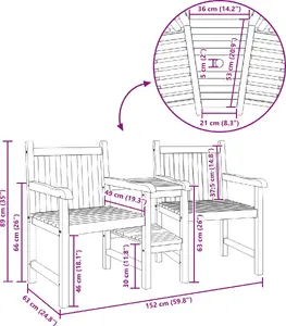 Уличные садовые стулья VidaXL модель 42001957 коричневые массив тикового дерева 152 x 63 x 89 см
