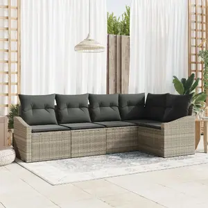 Outdoor sofa set VidaXL 5-piece with light grey cushions, model 3346722