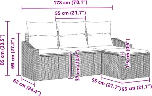 Набор садовой мебели VidaXL: 4‑местный диван с подушками, коричневый PE ротанг