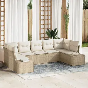 Outdoor Sofa Set VidaXL 7-piece with Cushions, Beige Polyrattan