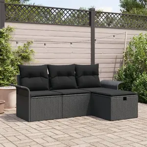 Outdoor sofa set VidaXL 4-piece black poly rattan with cushions — 2-seater sofa with storage