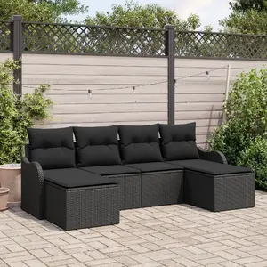 Outdoor sofa set VidaXL 6-piece with cushions, black rattan and polyester
