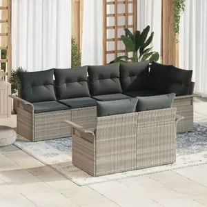 Outdoor sofa set VidaXL 7-piece with cushions, light gray poly rattan