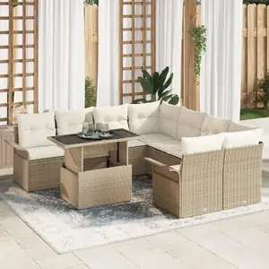 Outdoor sofa set VidaXL 9-piece beige polyrattan including 2-seat storage sofa and cushions