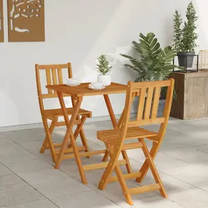 Salokāms bistro komplekts VidaXL, 3 daļas — akācijas koka galds un 2 krēsli