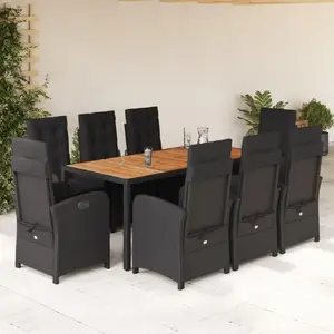 VidaXL dārza mēbeļu komplekts 9 daļas ar spilveniem, melns PE rattan