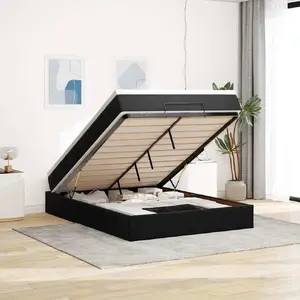 Gultas rāmis ar otomanu un matraci VidaXL 140x200 cm, melns samts