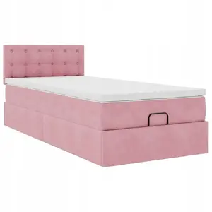 Bed frame with ottoman storage and mattress VidaXL 90x200 cm pink velvet