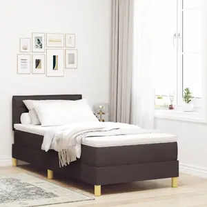 Тканевая кровать с матрасом VidaXL 90x200 см тёмно-коричневая, обивка