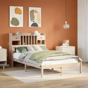 Bed with shelf VidaXL 135x190 cm pine wood, without mattress