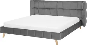 Кровать Beliani SENLIS 180 x 200 см с серой велюровой обивкой