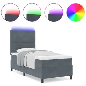 Континентальная кровать VidaXL с матрасом и LED, темно-серый бархат, 100x200 см