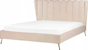 Кровать Beliani MIRIBEL 160 x 200 см в велюре с USB-портом бежевого цвета