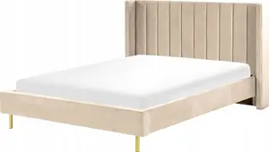 Кровать Beliani VILLETTE 160 x 200 см бежевый велюровый