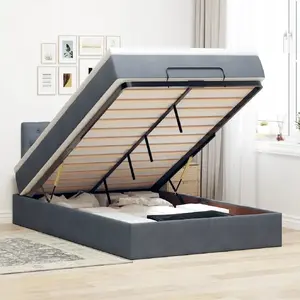 Рамa кровати с оттоманкой и матрасом VidaXL 120x200 см серый бархат