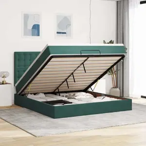 Gultas rāmis ar otomanu un matračiem VidaXL 160x200 cm zaļš samts