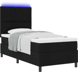 Кровать с пружинным матрасом и светодиодной подсветкой VidaXL, черная, 100 x 200 см, ткань