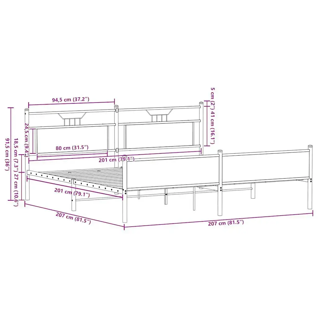 Каркас кровати VidaXL 3325128 дуб 207x207 см Photo 10