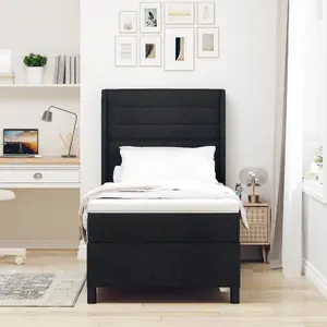 Кровать Box Spring VidaXL с матрасом, тканевая обивка, чёрная, 100x200 см