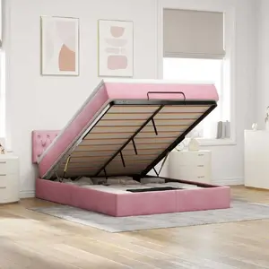 Каркас кровати с подъёмным ящиком и матрасом VidaXL 140x190 см розовый бархат