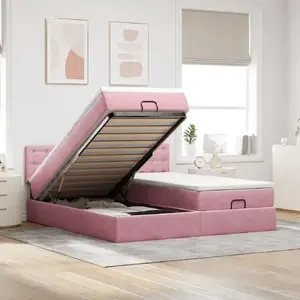 Каркас кровати с оттоманой и матрасами VidaXL 180x200 см бархат розовый