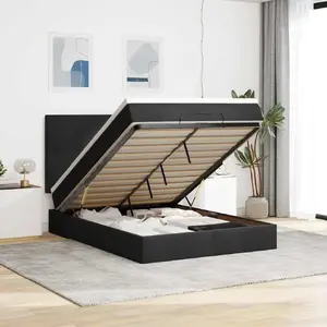 Каркас кровати с оттоманкой VidaXL 140x200 см, черный бархат, с матрасами