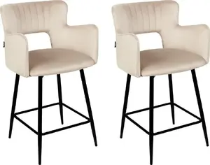 Bar stools set Beliani SANILAC, 2 pieces, velvet upholstery, beige‑grey