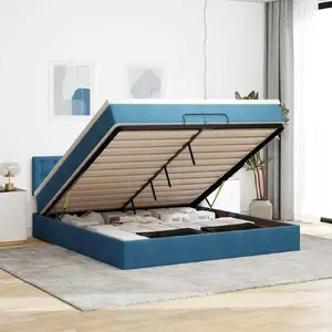 Кровать с подъемным ящиком и матрасом VidaXL 200x200 см синий бархат
