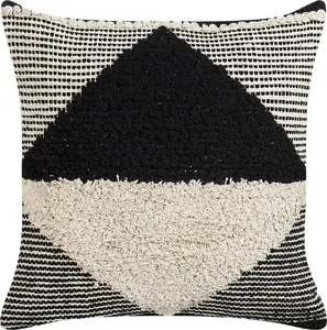 Decorative cotton cushion Beliani KHORA 50 x 50 cm beige-black geometric pattern