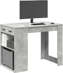 Письменный стол с ящиком и полкой VidaXL, бетонный серый, 102×62×77,5 см