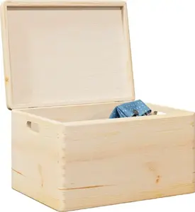 Wooden Storage Box with Lid and Handles VidaXL — Solid Pine