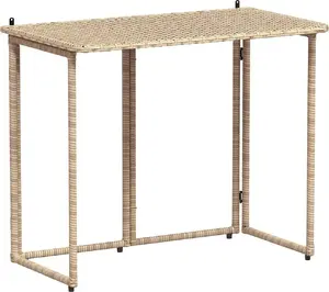 Salokāms dārza galds VidaXL 90×51×75 cm bēšs, polirattans, metāla rāmis