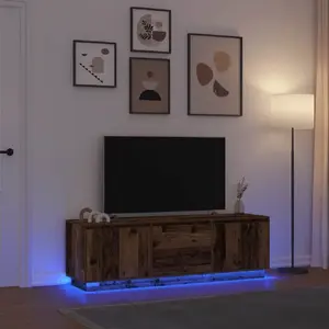 ТВ-тумба VidaXL модель 3328433 с LED-подсветкой, под старое дерево, 160,5×41×50 см