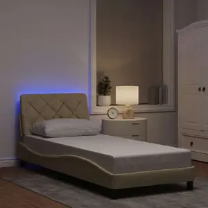 Рама кровати с LED VidaXL 80x200 см Кремовая ткань без матраса