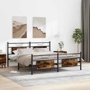 Gultas rāmis VidaXL metāla 160x200 cm, dūmakainā ozola apdare, bez matracis