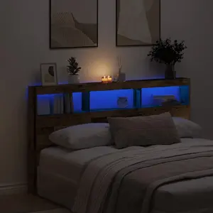 Изголовье с полками и LED VidaXL 180 x 17 x 102 см, старое дерево