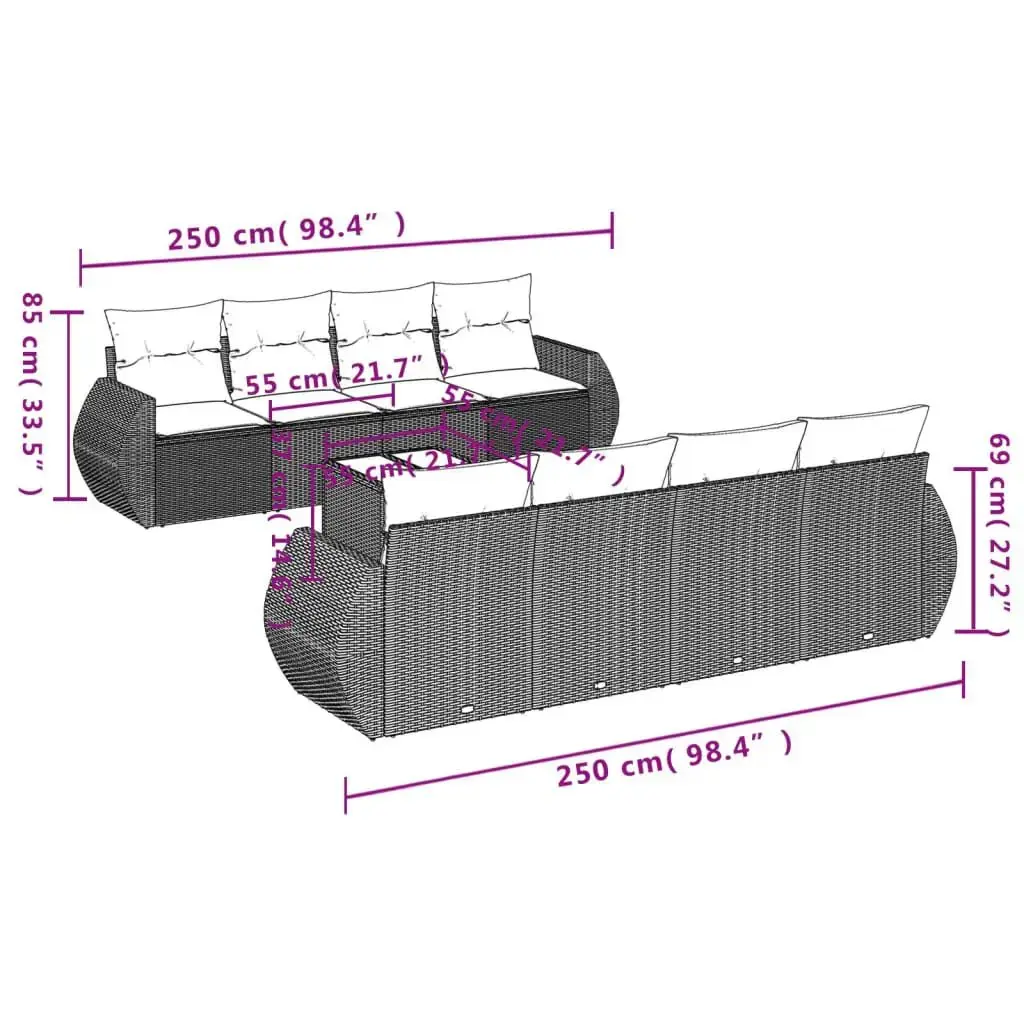 VidaXL 3253490 9 daļu āra mēbeļu komplekts Photo 3