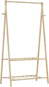Drēbju pakaramais ar plauktiem VidaXL, bambuss, 96 x 45,5 x 150,5 cm (4008908)