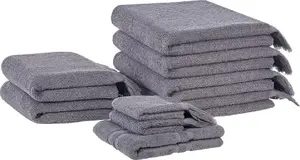 Towel set Beliani 9-piece cotton terry, gray, model ATIU