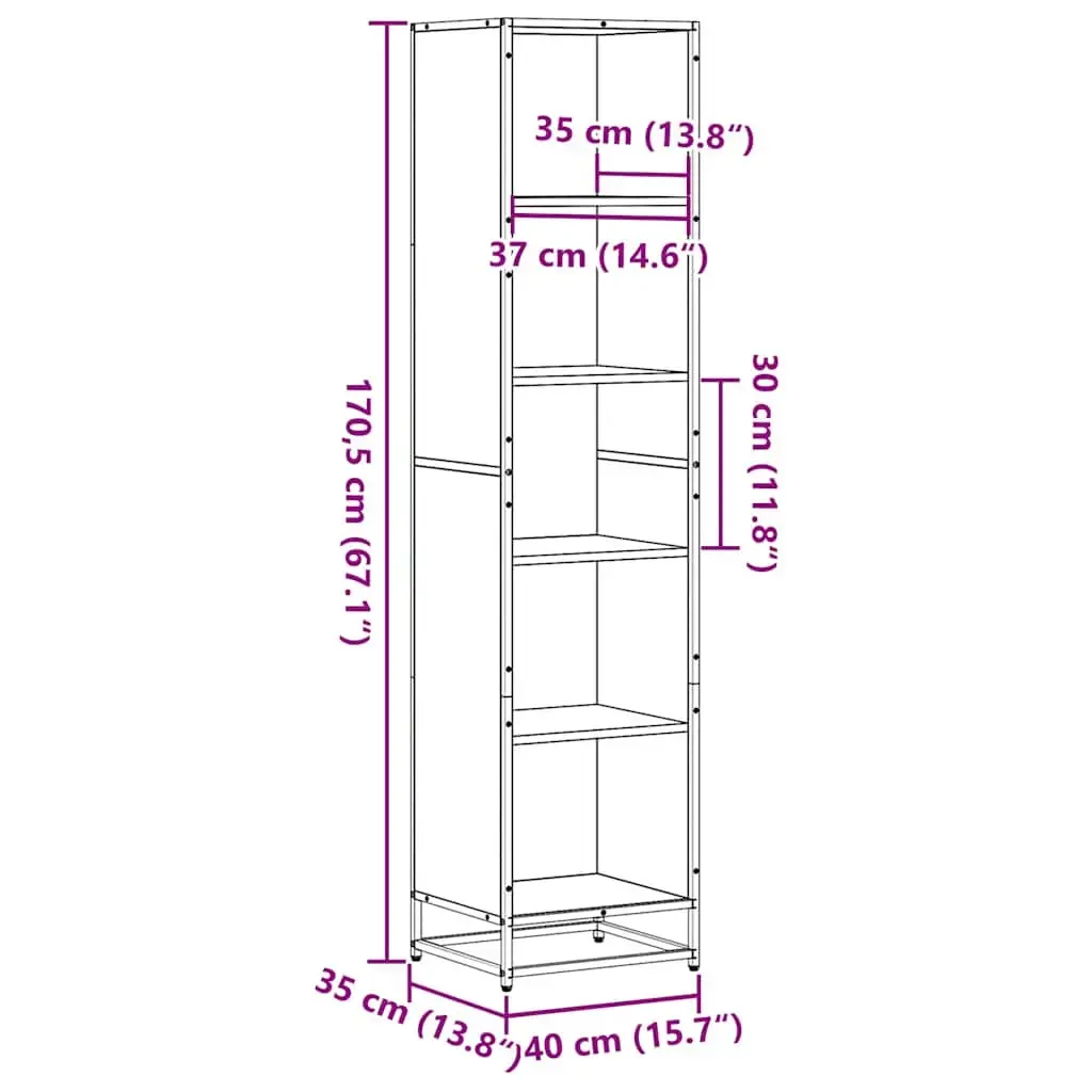 Bookcase VidaXL 3300852 — 5 shelves, oak, metal frame Photo 9